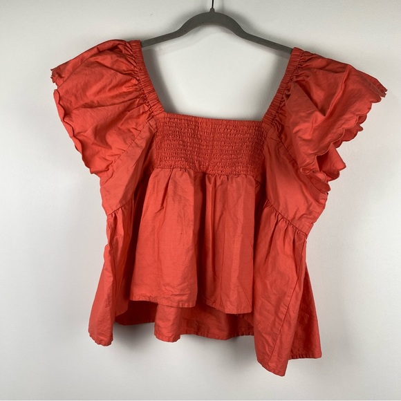 Arula Coral Cropped Flutter Scalloped Sleeve Square Neck Top, Size C (3X, 22/24) - Picture 2 of 8